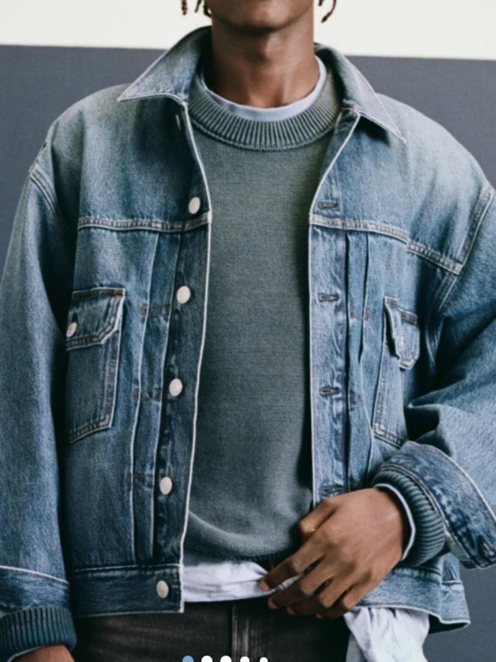 American Eagle Outfitters Dark Blue Denim Trucker Jacket Men’s Large Jean Jacket